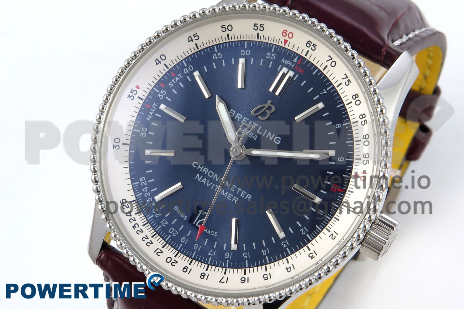 Navitimer 1 SS 41mm TF 1:1 Best Edition White Bezel Blue Dial on Brown Leather Strap A2824 - Image 3