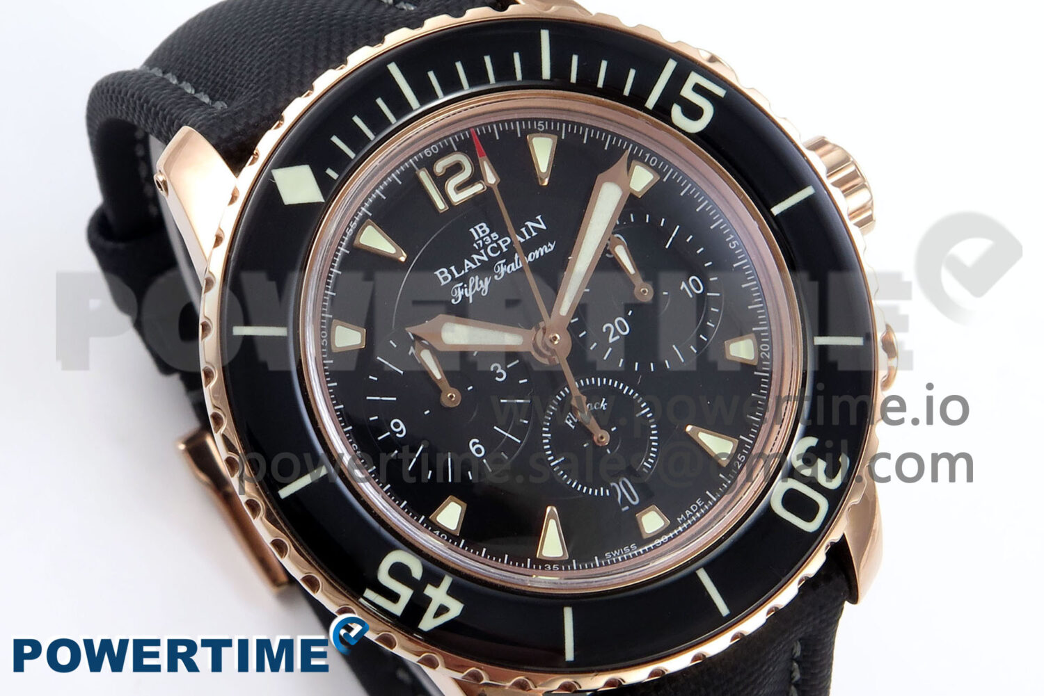 Fifty Fathoms Chrono RG OMF 1:1 Best Edition Black Dial on Black Sail-canvas Strap A7750 - Image 2