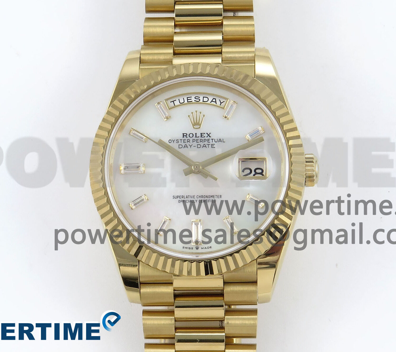Day Date 40 YG 228238 Noob 1:1 Best Edition White MOP Crystal Dial on President Bracelet A2836 (Gain Weight)