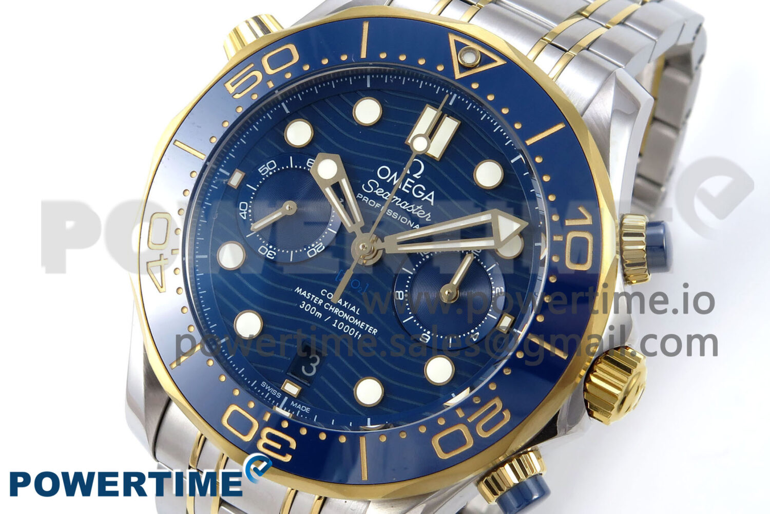 Seamaster 300m Chrono SS/YG OMF 1:1 Best Edition Blue Dial on SS/YG Bracelet A9900 - Image 3