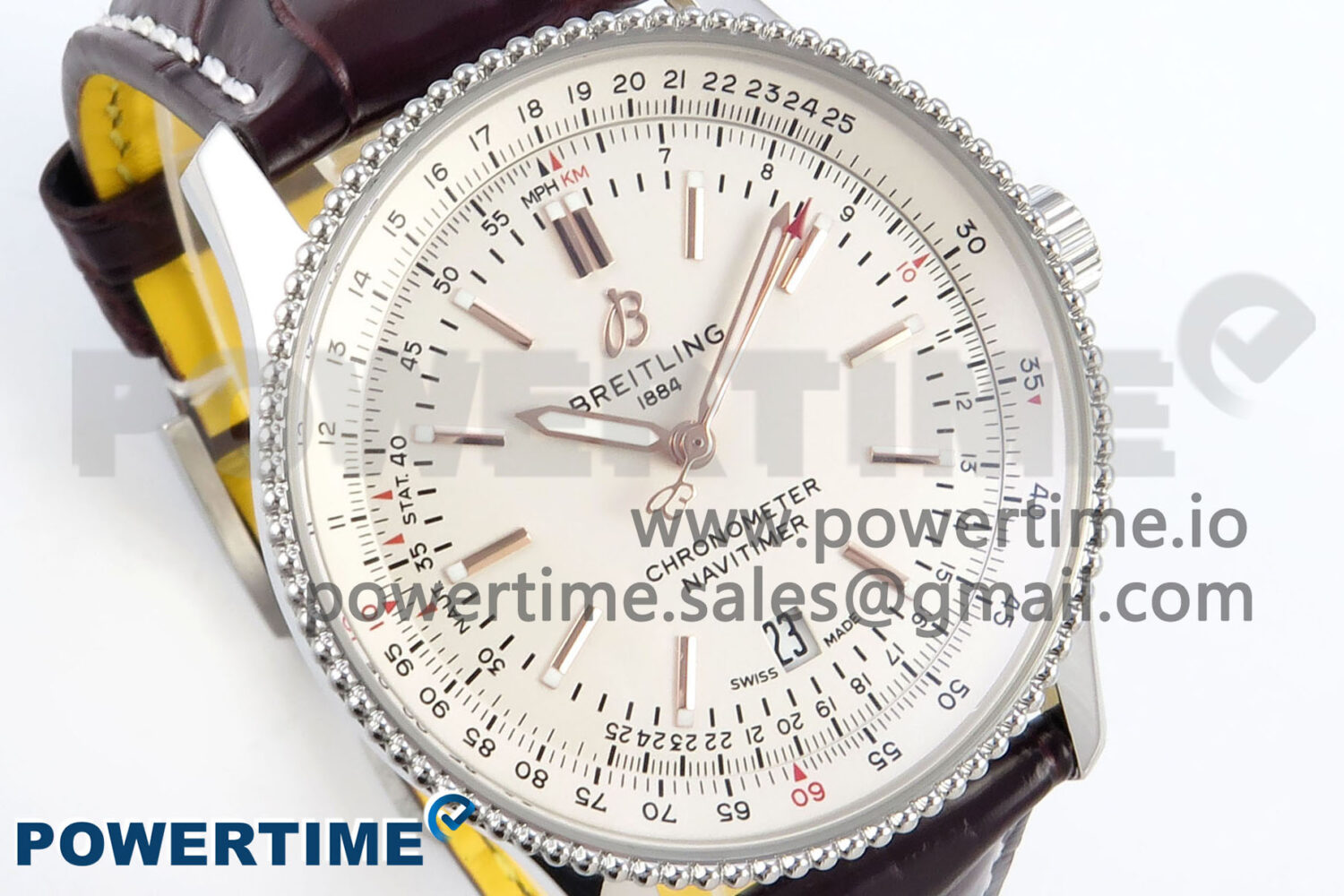 Navitimer 1 RG/SS 41mm TF 1:1 Best Edition White Bezel White Dial on Brown Leather Strap A2824 - Image 2