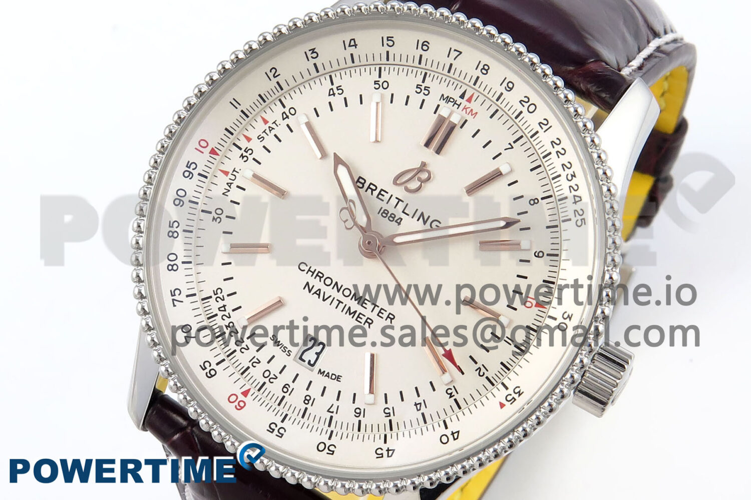 Navitimer 1 RG/SS 41mm TF 1:1 Best Edition White Bezel White Dial on Brown Leather Strap A2824 - Image 3