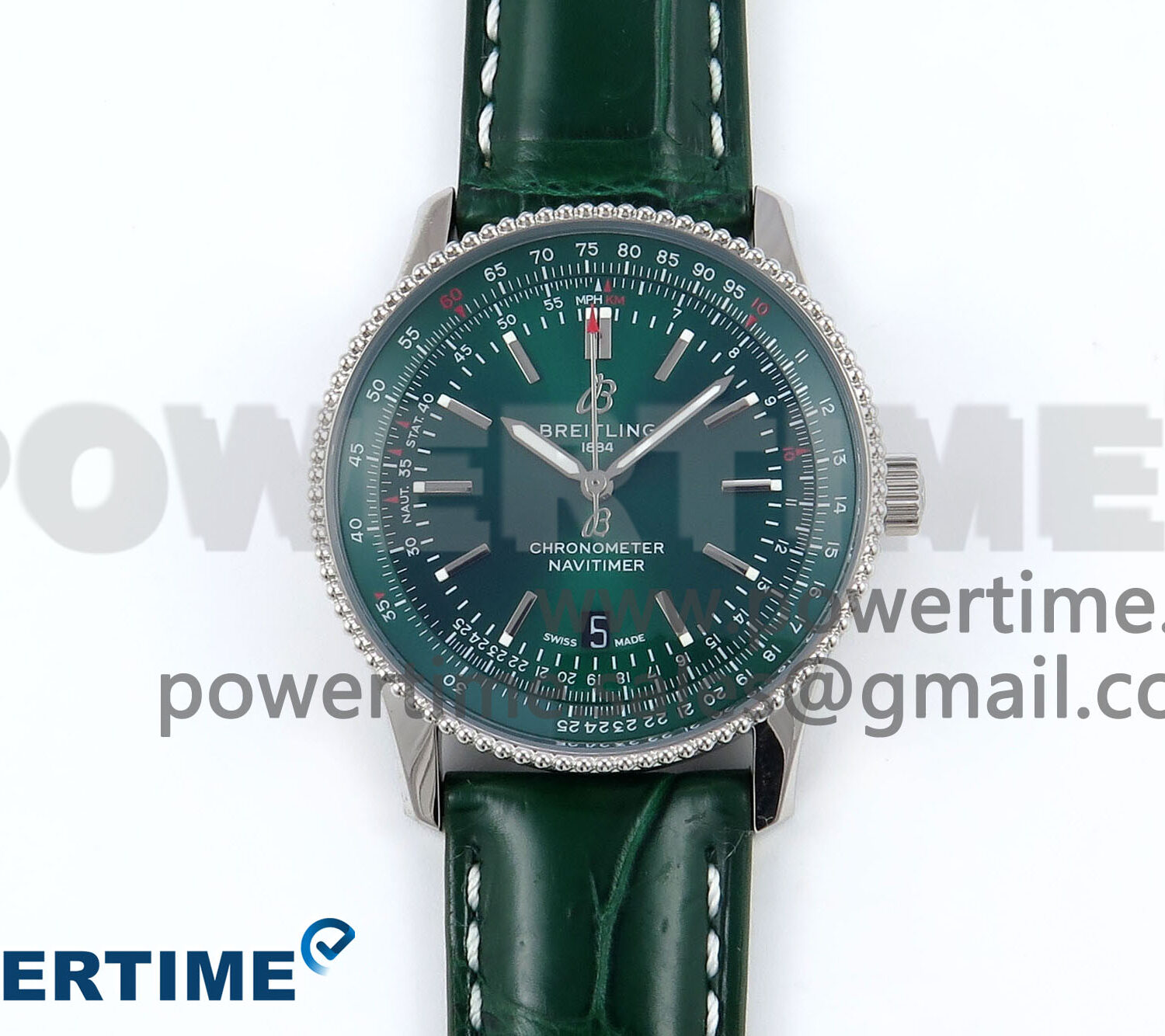 Navitimer 1 SS 41mm TF 1:1 Best Edition Green Bezel Green Dial on Green Leather Strap A2824