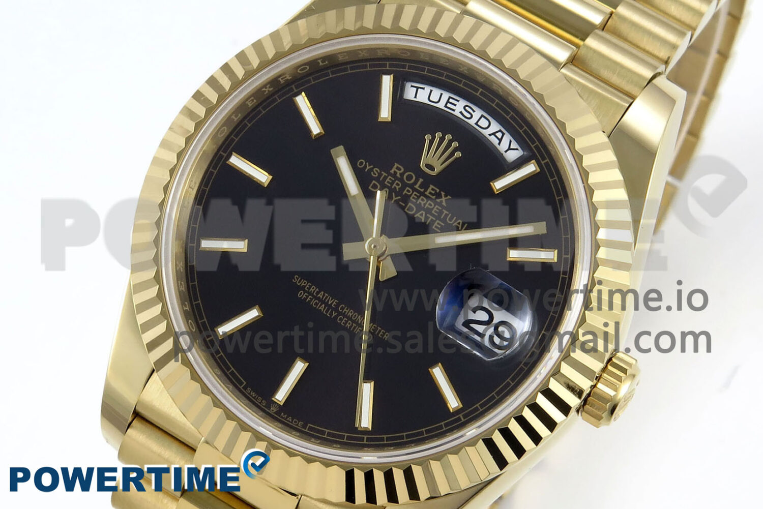 Day Date 40 YG 228238 Noob 1:1 Best Edition Black Stick Dial on President Bracelet A2836 (Gain Weight) - Image 3
