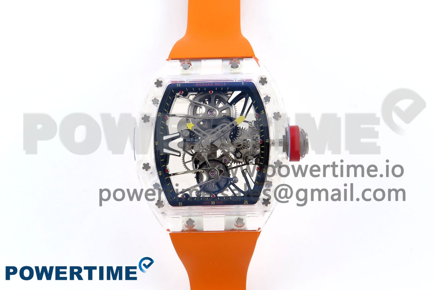 RM027-02 Transparent Tourbillon RMF Best Edition Skeleton Dial on Orange Rubber Strap - Image 1