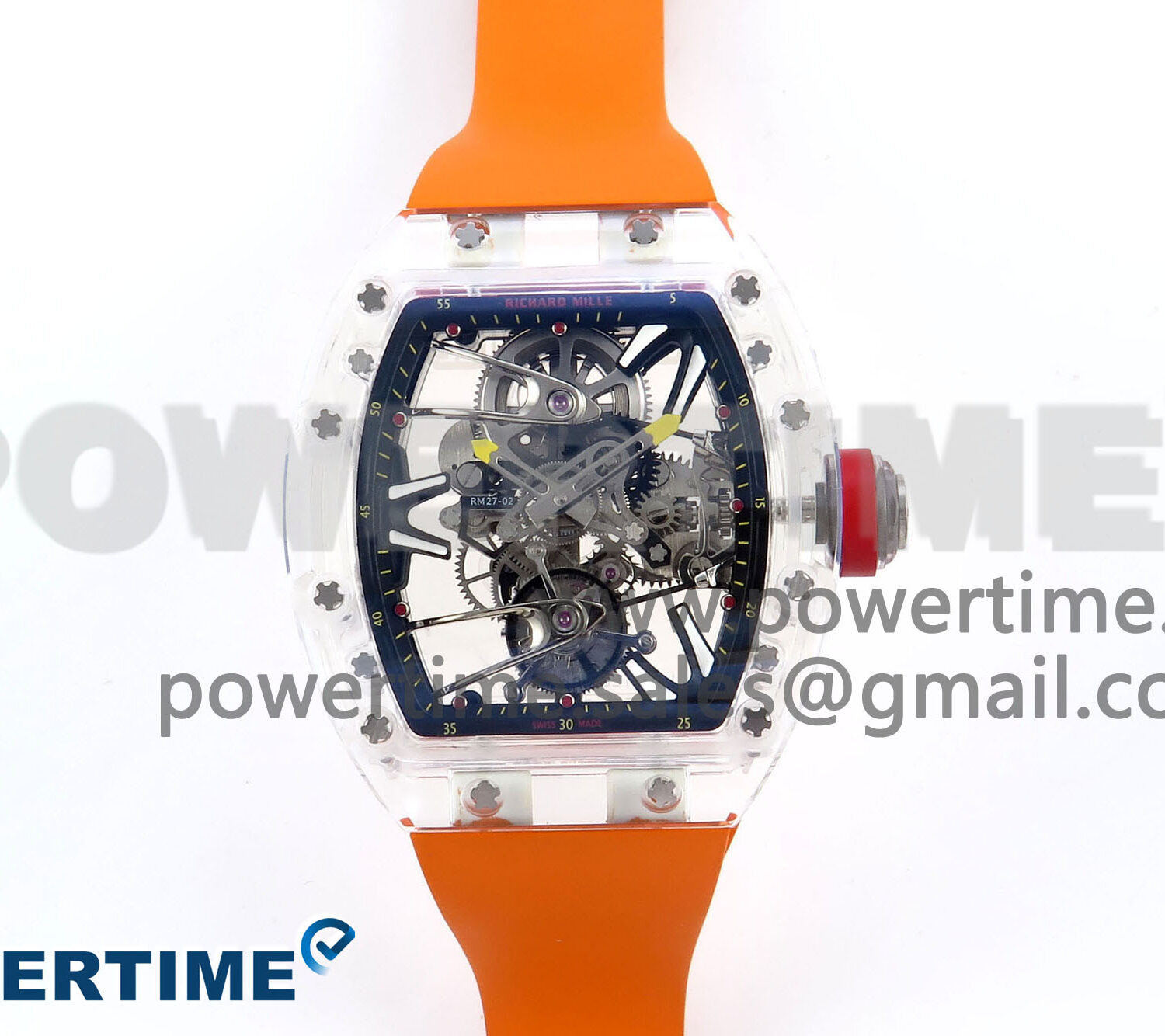 RM027-02 Transparent Tourbillon RMF Best Edition Skeleton Dial on Orange Rubber Strap