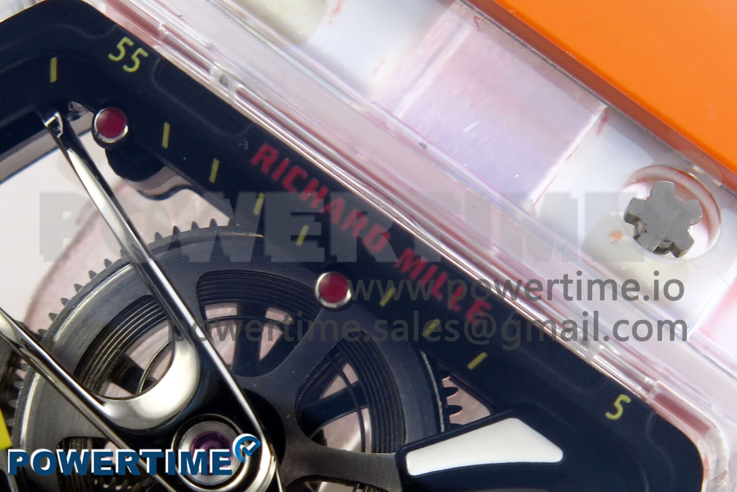RM027-02 Transparent Tourbillon RMF Best Edition Skeleton Dial on Orange Rubber Strap - Image 4