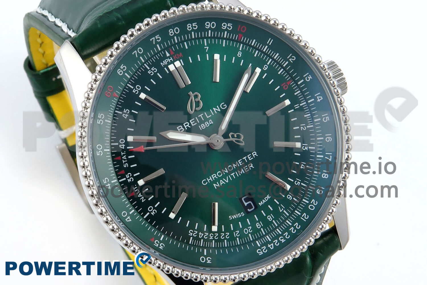 Navitimer 1 SS 41mm TF 1:1 Best Edition Green Bezel Green Dial on Green Leather Strap A2824 - Image 2