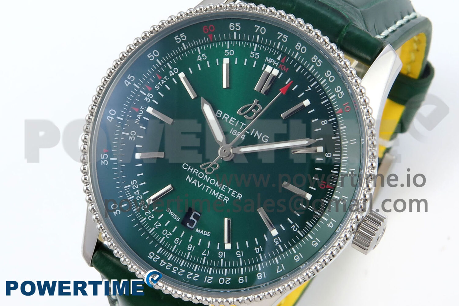 Navitimer 1 SS 41mm TF 1:1 Best Edition Green Bezel Green Dial on Green Leather Strap A2824 - Image 3