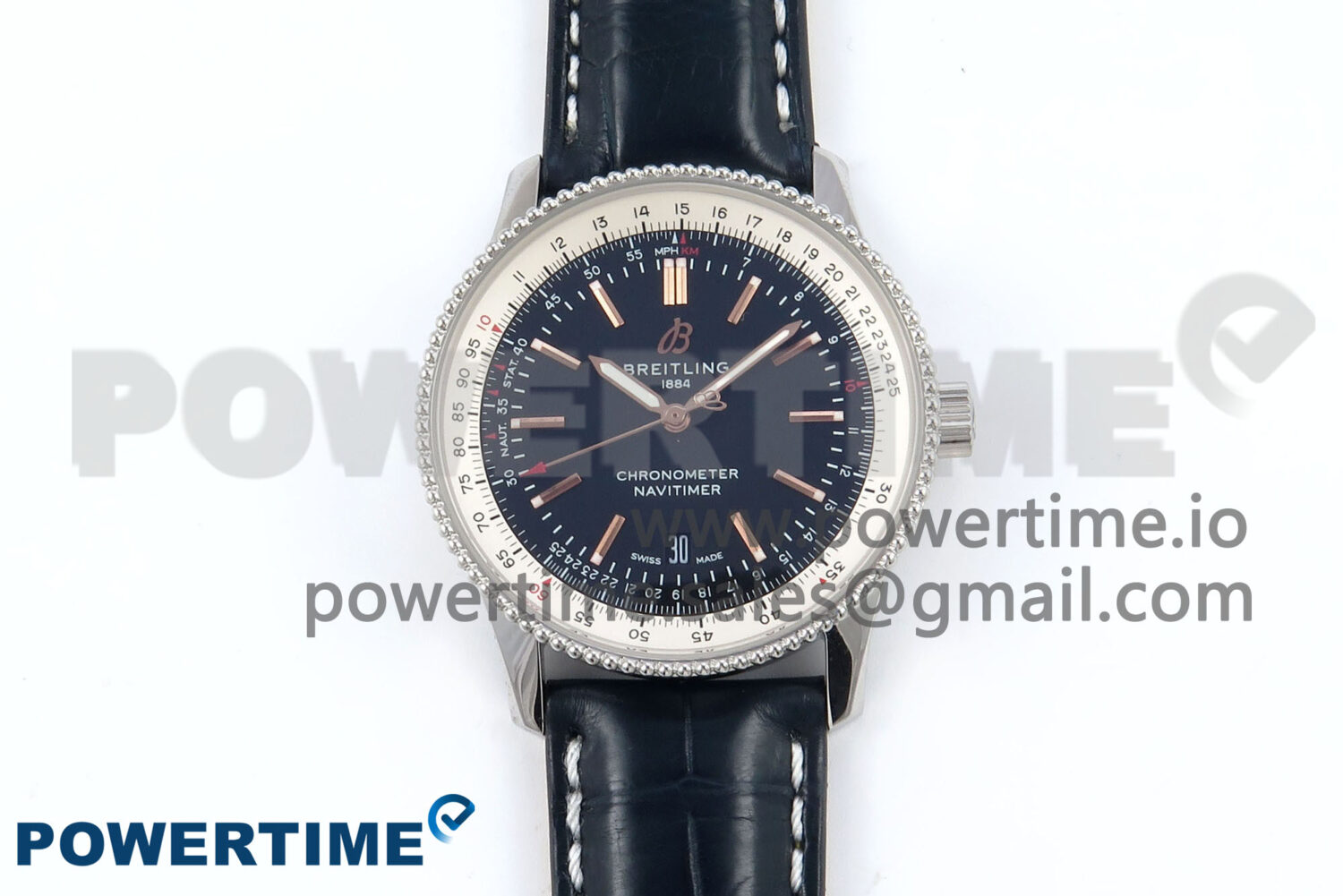 Navitimer 1 SS 41mm TF 1:1 Best Edition White Bezel Blue Dial on Black Leather Strap A2824 - Image 1