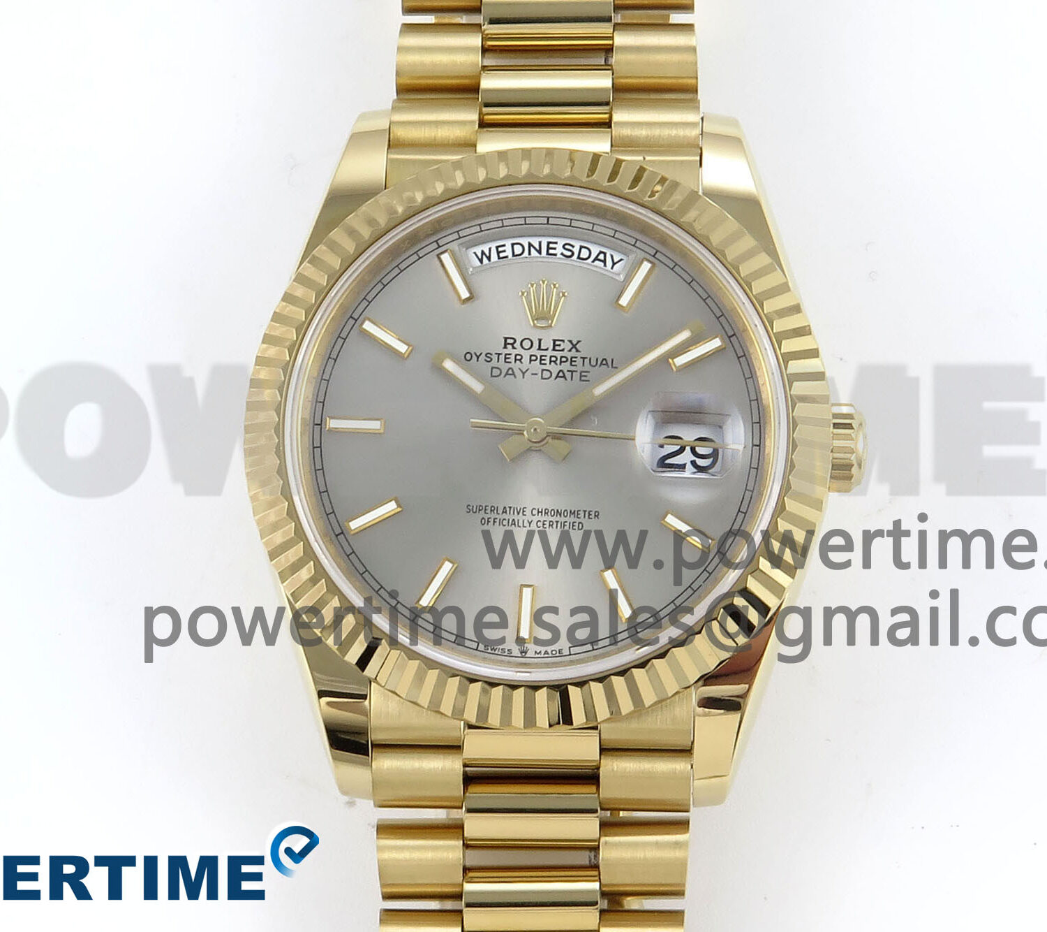 Day Date 40 YG 228238 Noob 1:1 Best Edition Silver Stick Dial on President Bracelet A2836 (Gain Weight)