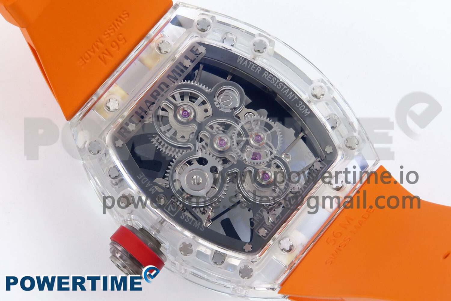RM027-02 Transparent Tourbillon RMF Best Edition Skeleton Dial on Orange Rubber Strap - Image 8