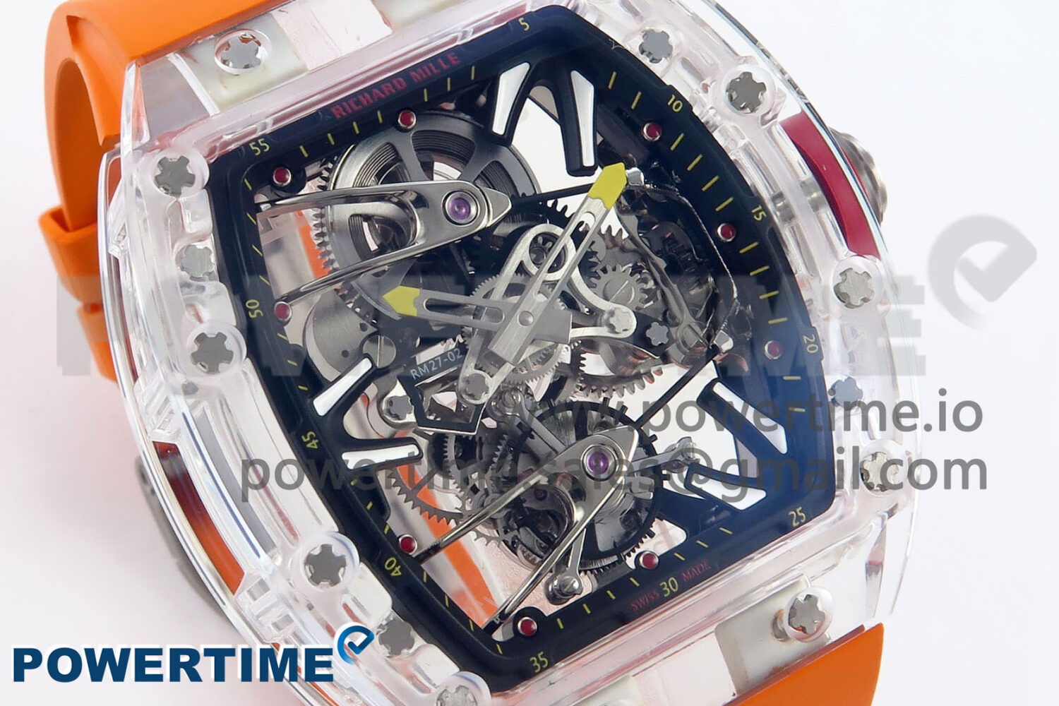 RM027-02 Transparent Tourbillon RMF Best Edition Skeleton Dial on Orange Rubber Strap - Image 2