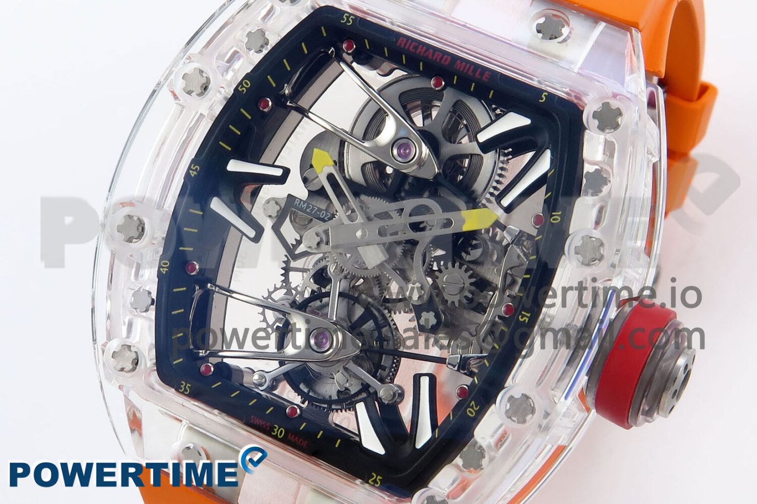 RM027-02 Transparent Tourbillon RMF Best Edition Skeleton Dial on Orange Rubber Strap - Image 3