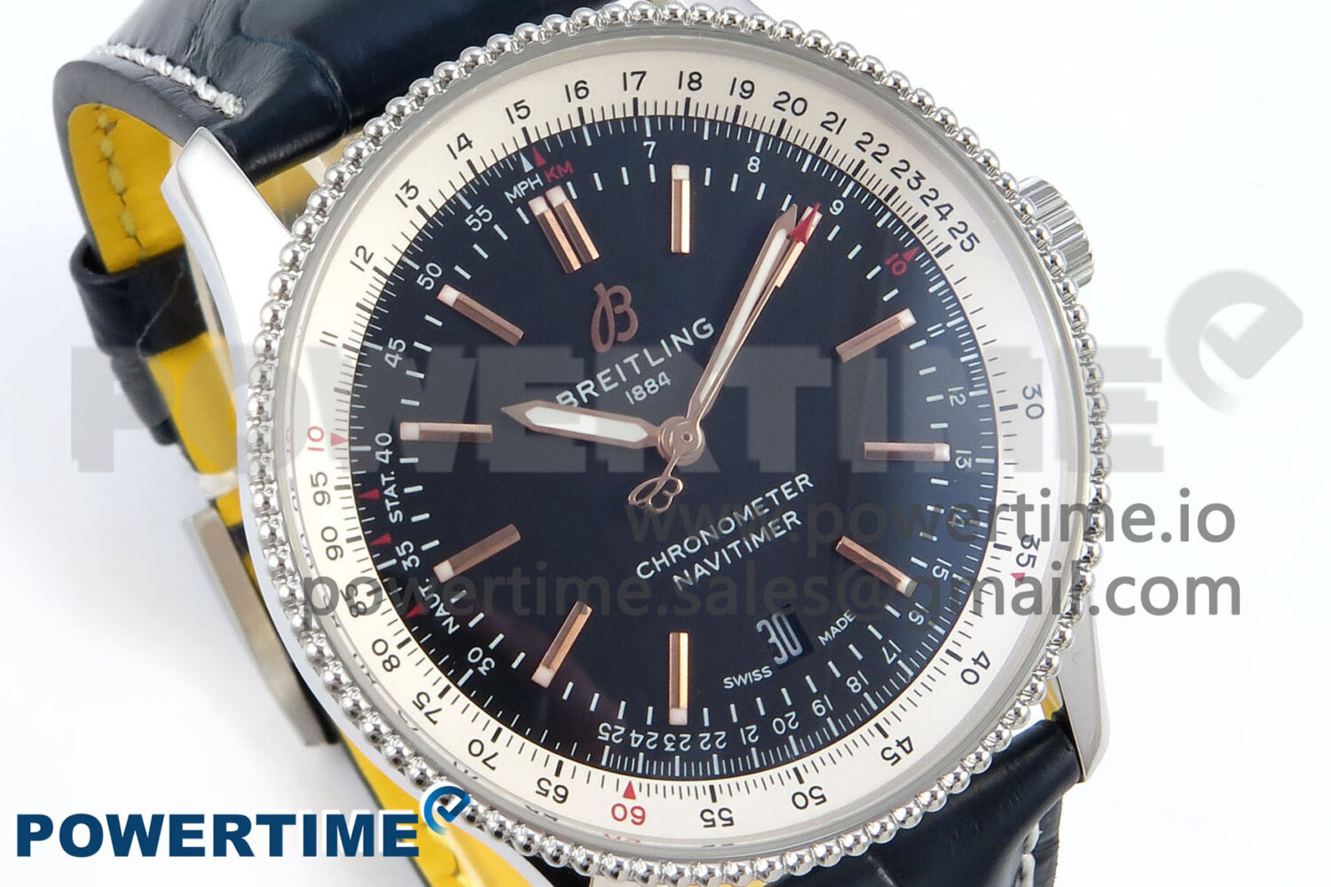 Navitimer 1 SS 41mm TF 1:1 Best Edition White Bezel Blue Dial on Black Leather Strap A2824 - Image 2
