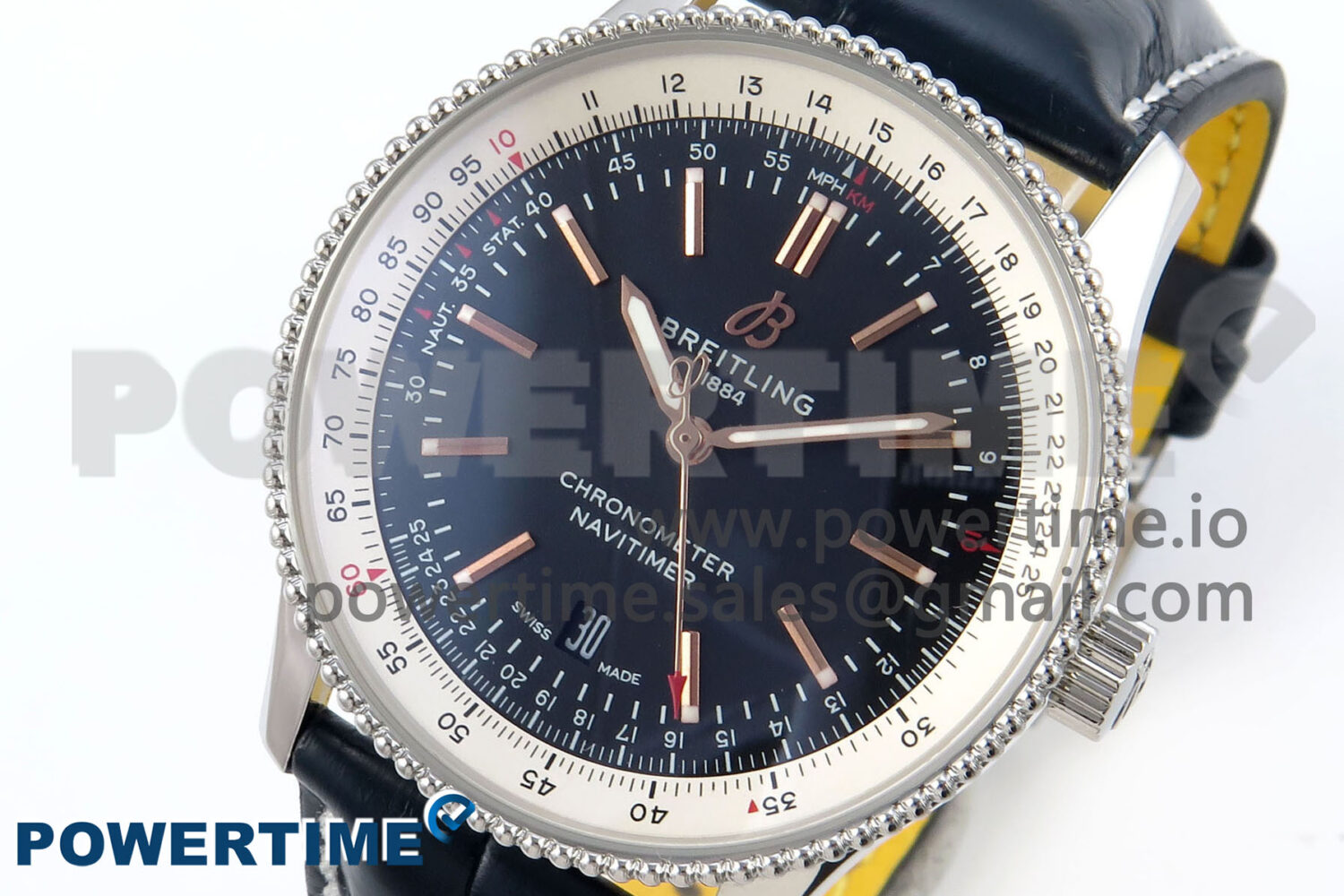 Navitimer 1 SS 41mm TF 1:1 Best Edition White Bezel Blue Dial on Black Leather Strap A2824 - Image 3