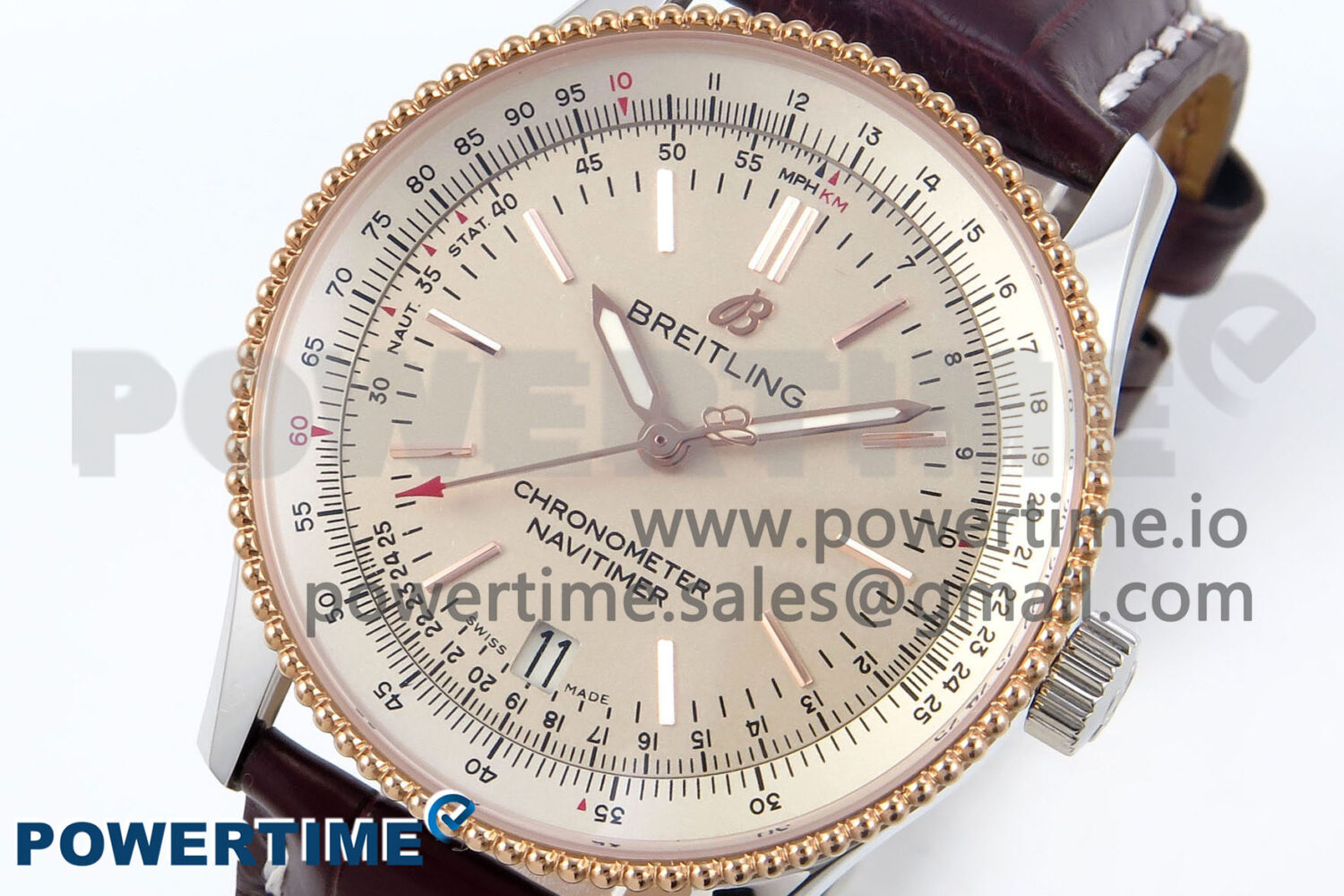 Navitimer 1 RG/SS 41mm TF 1:1 Best Edition White Bezel White Dial on Brown Leather Strap A2824 - Image 3