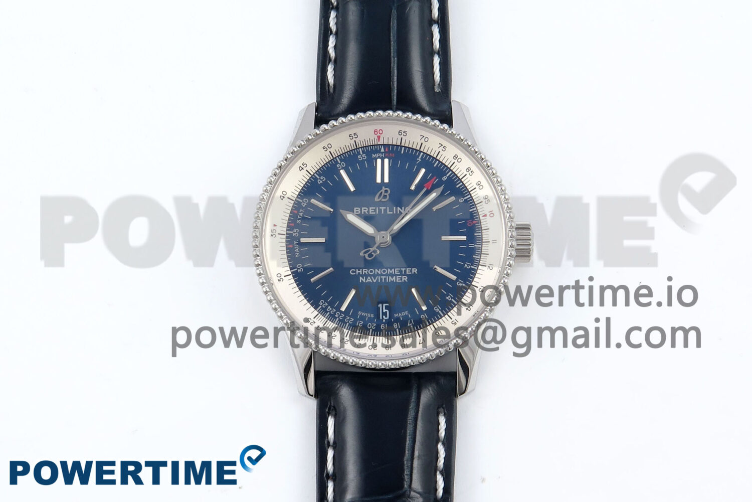 Navitimer 1 SS 41mm TF 1:1 Best Edition White Bezel Blue Dial on Blue Leather Strap A2824 - Image 1