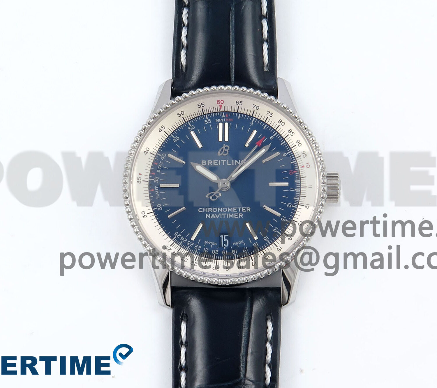 Navitimer 1 SS 41mm TF 1:1 Best Edition White Bezel Blue Dial on Blue Leather Strap A2824