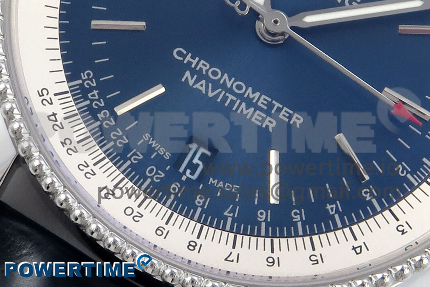 Navitimer 1 SS 41mm TF 1:1 Best Edition White Bezel Blue Dial on Blue Leather Strap A2824 - Image 5