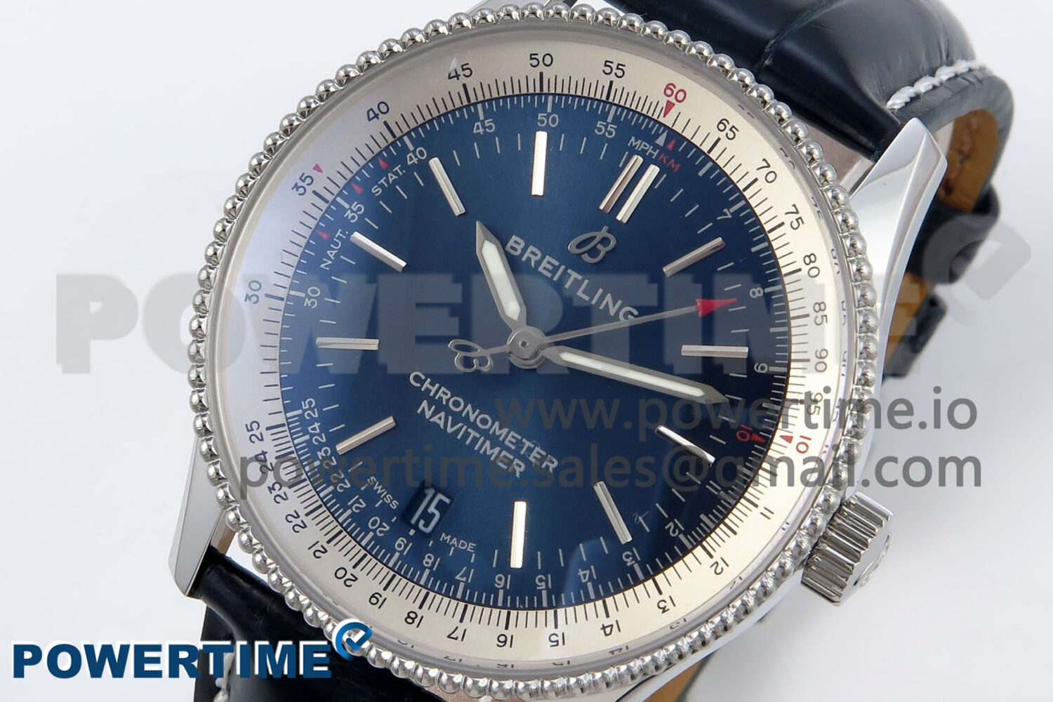 Navitimer 1 SS 41mm TF 1:1 Best Edition White Bezel Blue Dial on Blue Leather Strap A2824 - Image 3