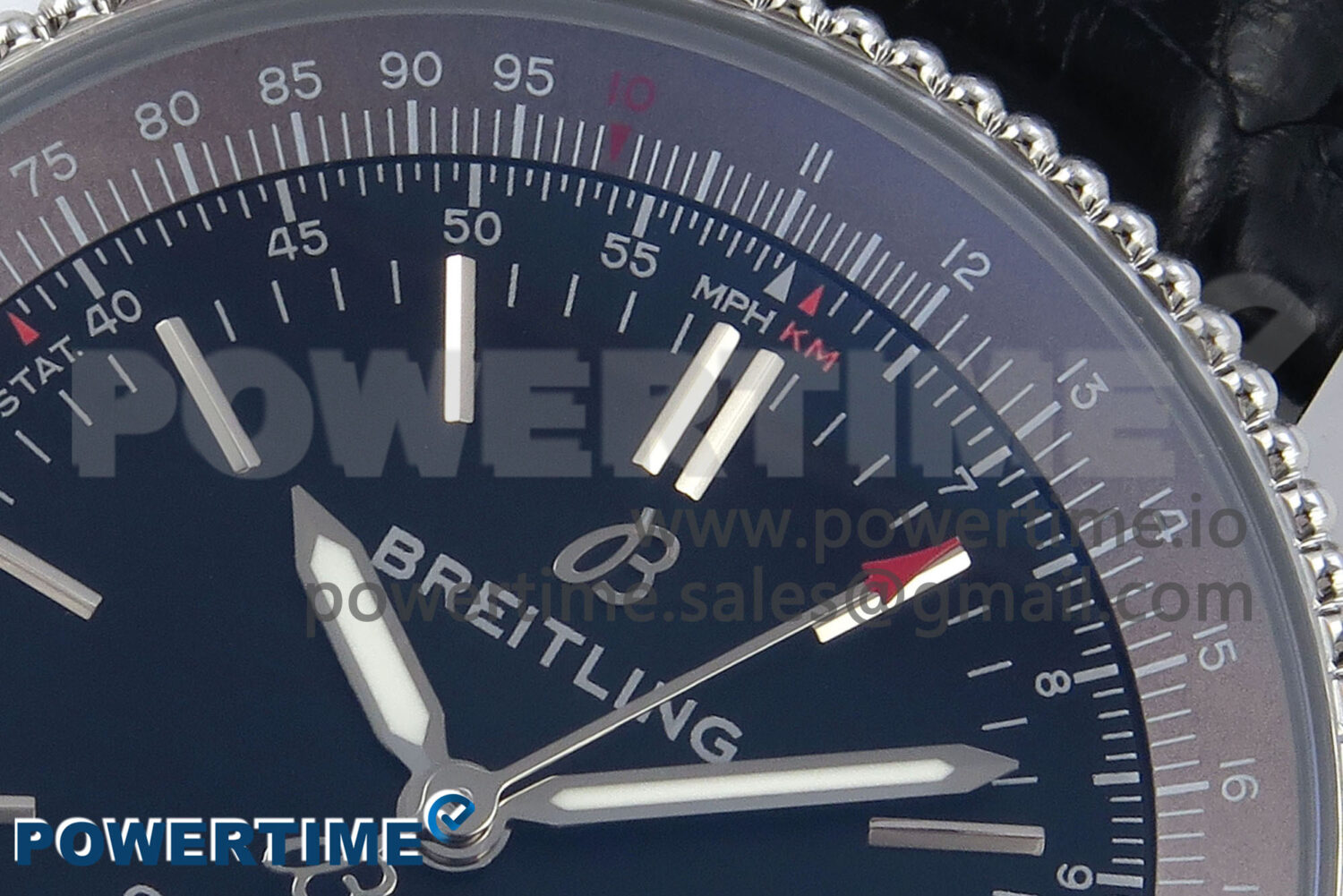 Navitimer 1 SS 38mm TF 1:1 Best Edition Black Bezel Blue Dial on Black Leather Strap A2824 - Image 4