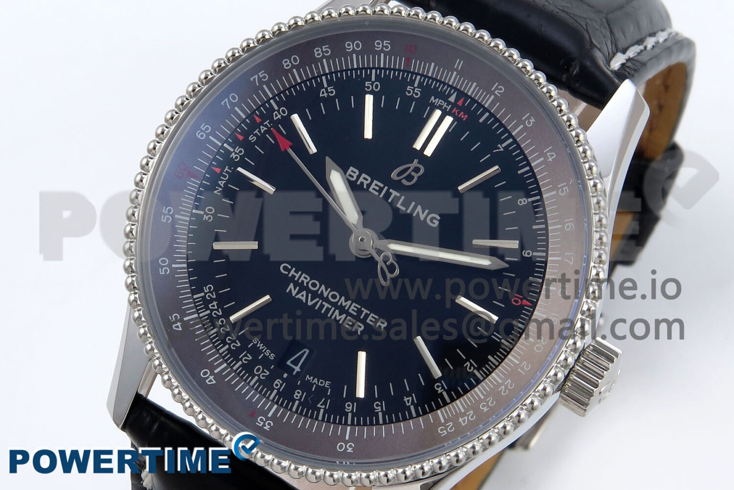Navitimer 1 SS 38mm TF 1:1 Best Edition Black Bezel Blue Dial on Black Leather Strap A2824 - Image 3