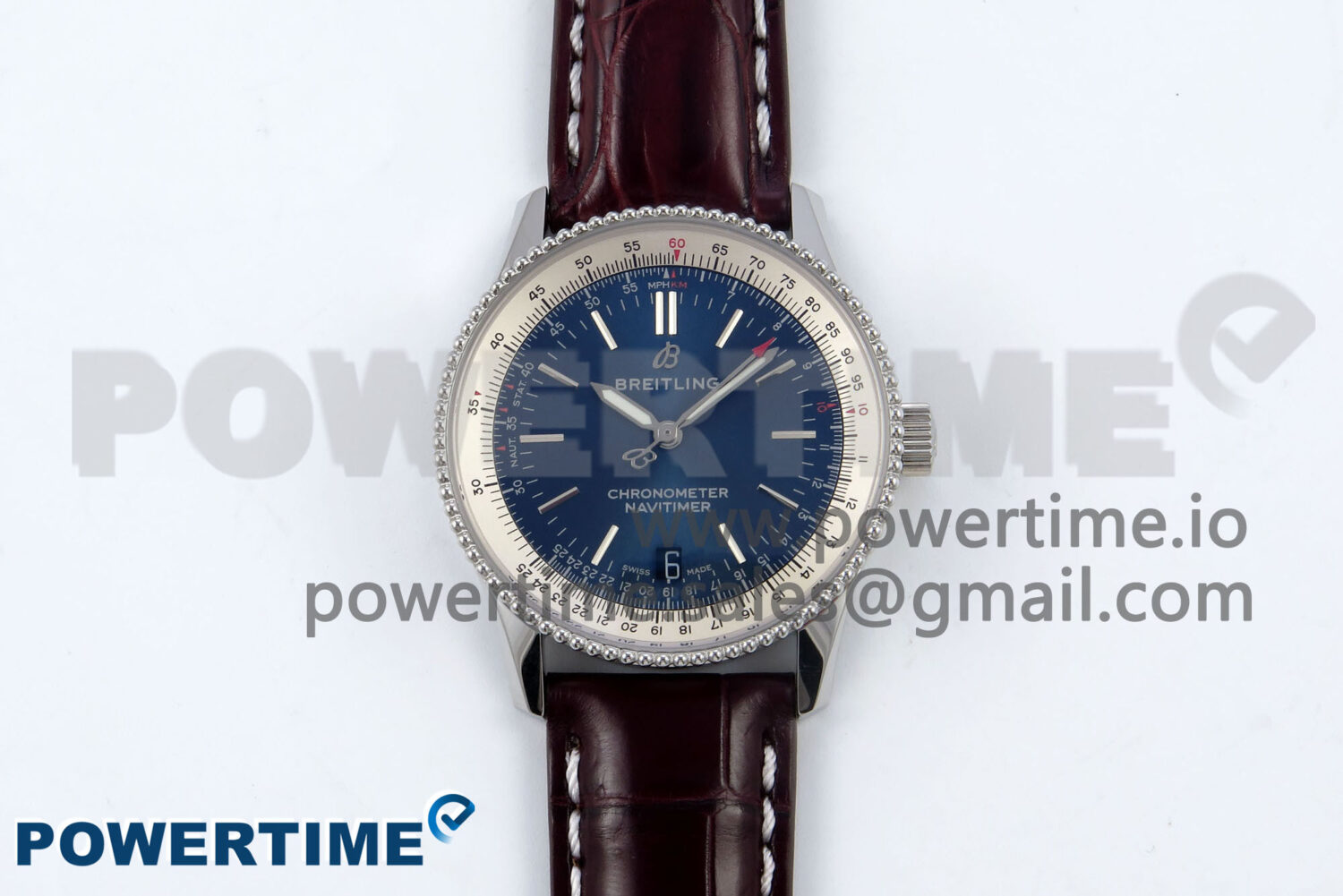 Navitimer 1 SS 38mm TF 1:1 Best Edition White Bezel Blue Dial on Brown Leather Strap A2824 - Image 1