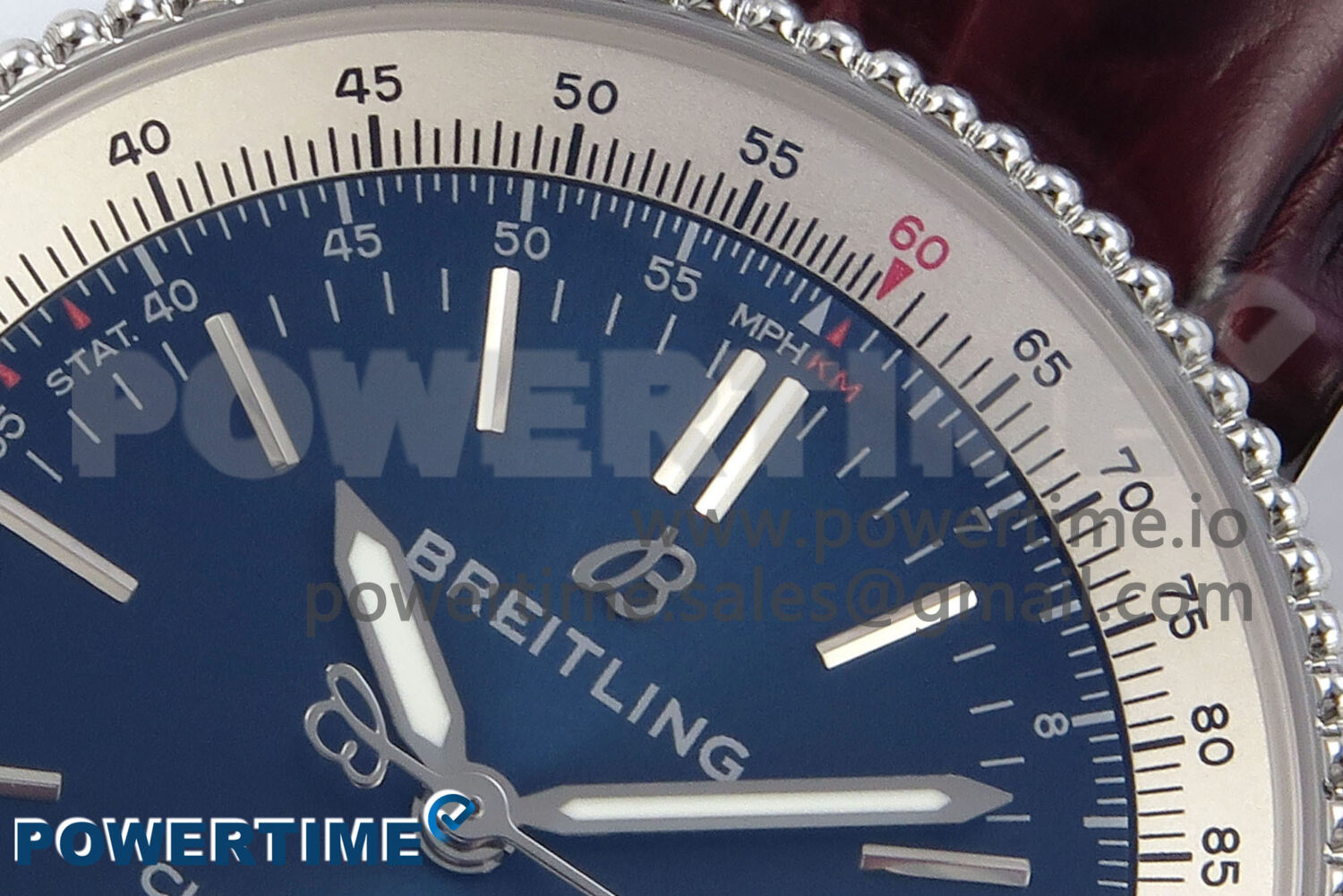 Navitimer 1 SS 38mm TF 1:1 Best Edition White Bezel Blue Dial on Brown Leather Strap A2824 - Image 4