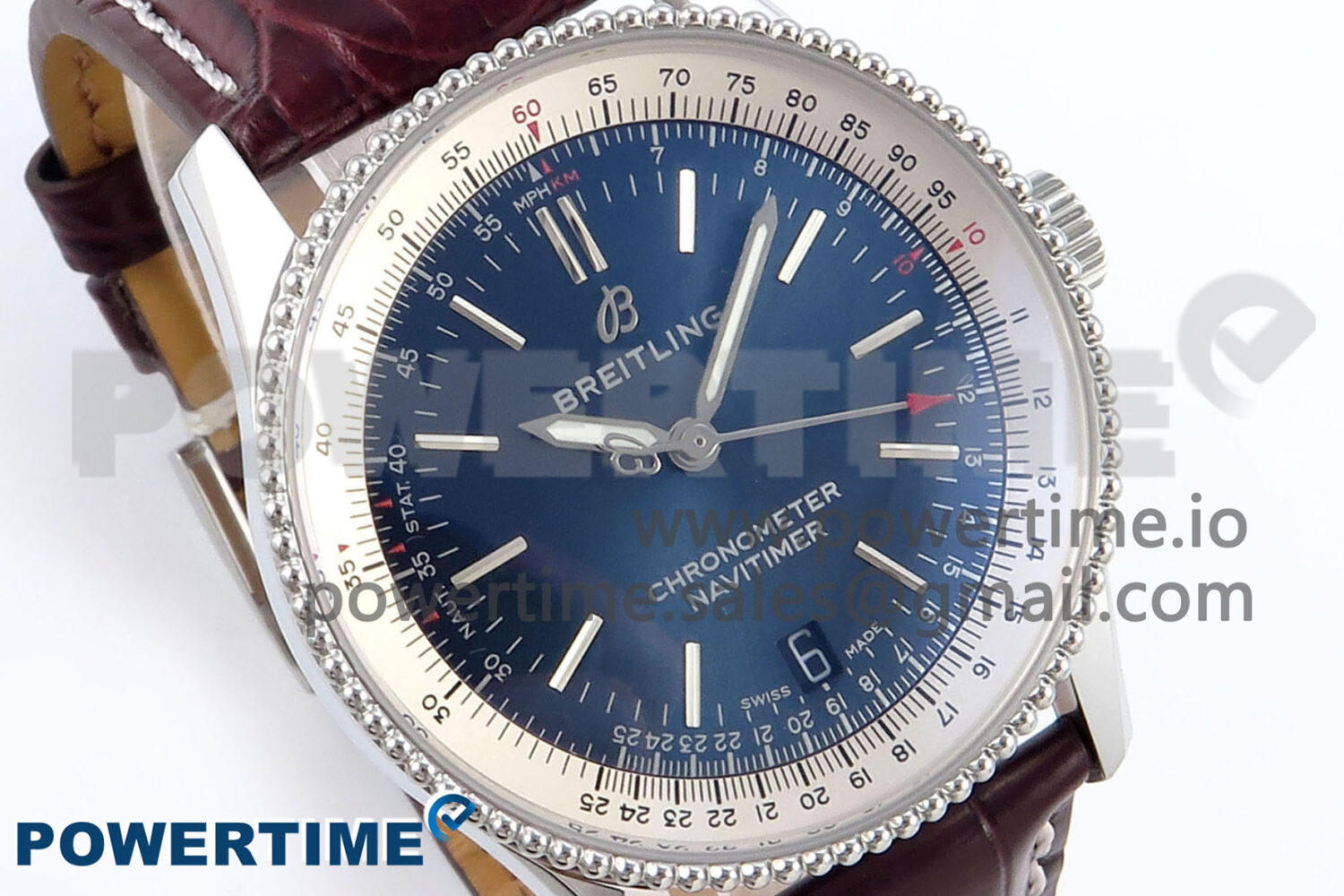 Navitimer 1 SS 38mm TF 1:1 Best Edition White Bezel Blue Dial on Brown Leather Strap A2824 - Image 2