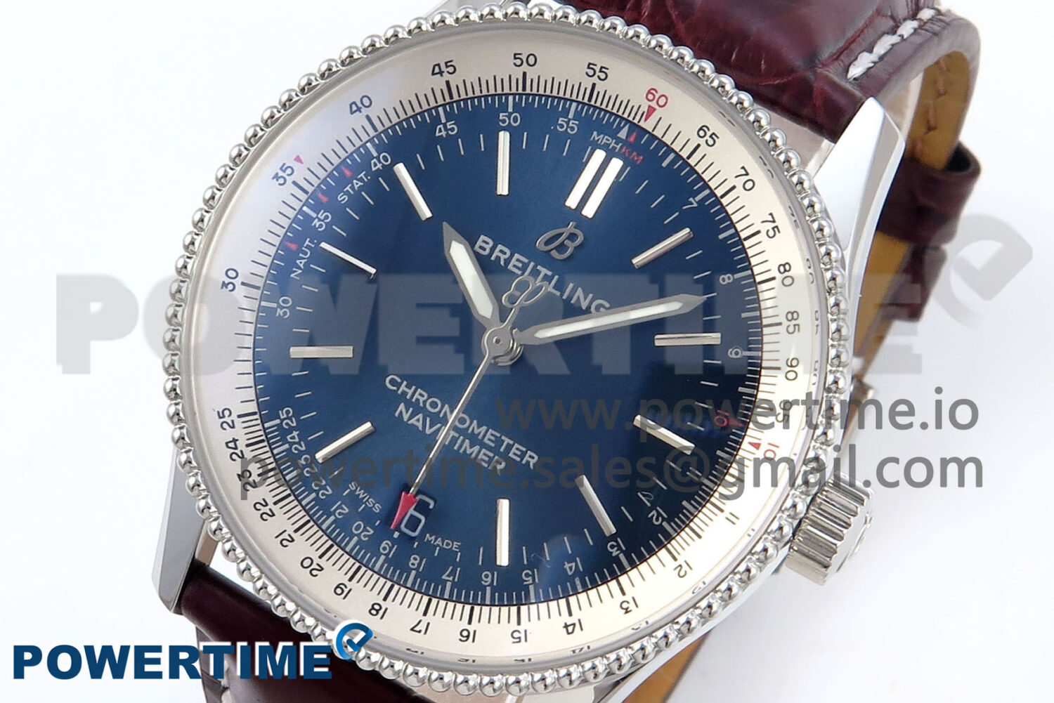 Navitimer 1 SS 38mm TF 1:1 Best Edition White Bezel Blue Dial on Brown Leather Strap A2824 - Image 3