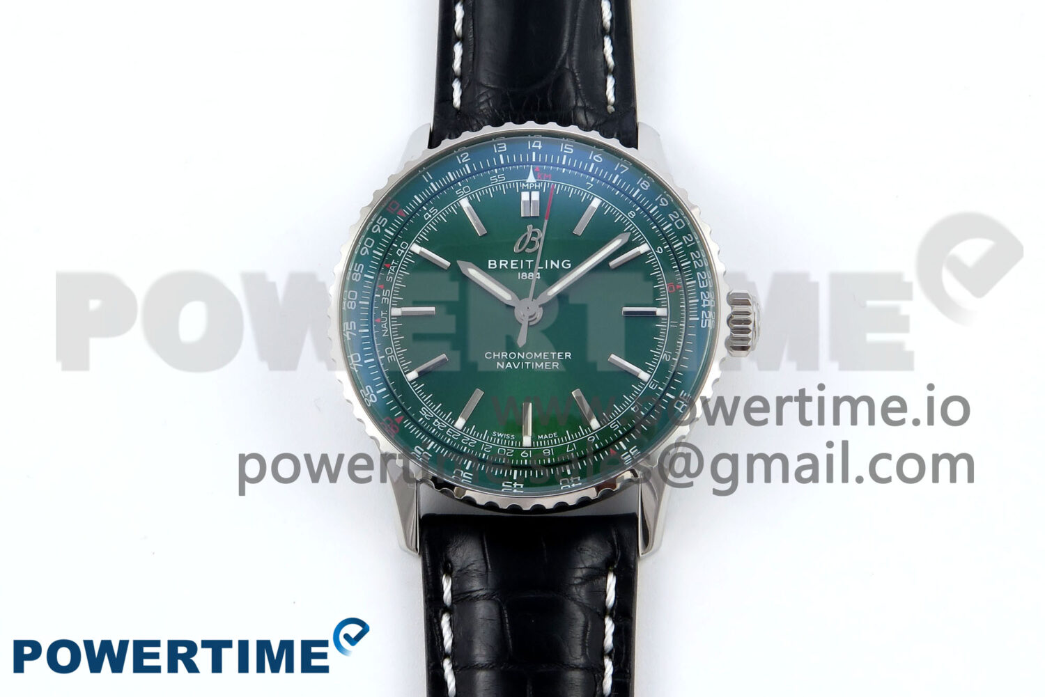 Navitimer 1 SS 41mm TF 1:1 Best Edition Green Bezel Green Dial on Green Leather Strap A2824 - Image 1