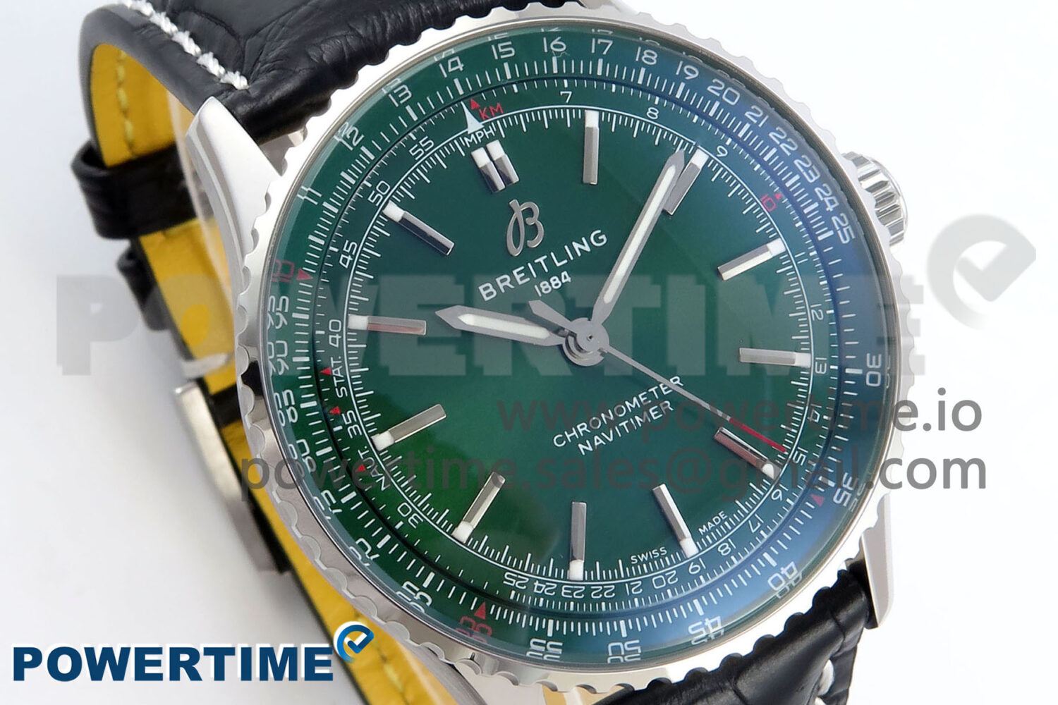 Navitimer 1 SS 41mm TF 1:1 Best Edition Green Bezel Green Dial on Green Leather Strap A2824 - Image 2