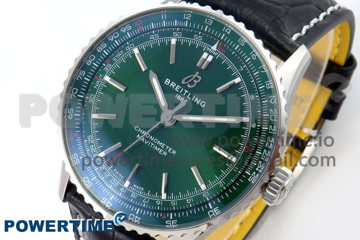 Navitimer 1 SS 41mm TF 1:1 Best Edition Green Bezel Green Dial on Green Leather Strap A2824 - Image 3