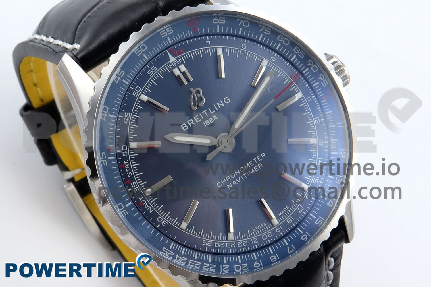 Navitimer 1 SS 41mm TF 1:1 Best Edition Blue Bezel Blue Dial on Black Leather Strap A2824 - Image 2
