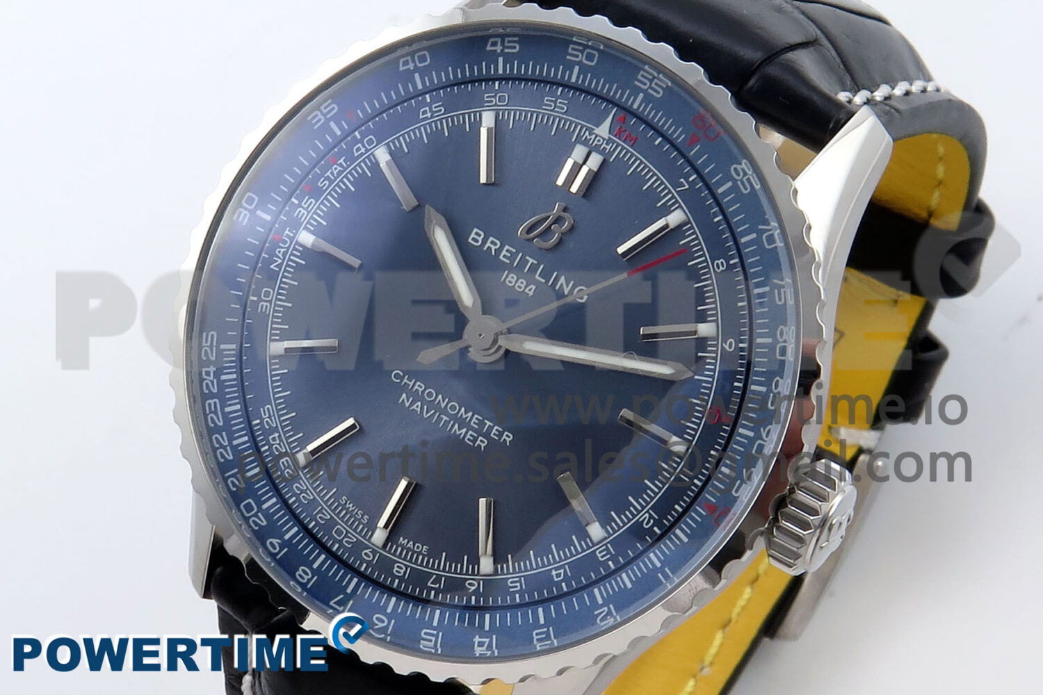 Navitimer 1 SS 41mm TF 1:1 Best Edition Blue Bezel Blue Dial on Black Leather Strap A2824 - Image 3