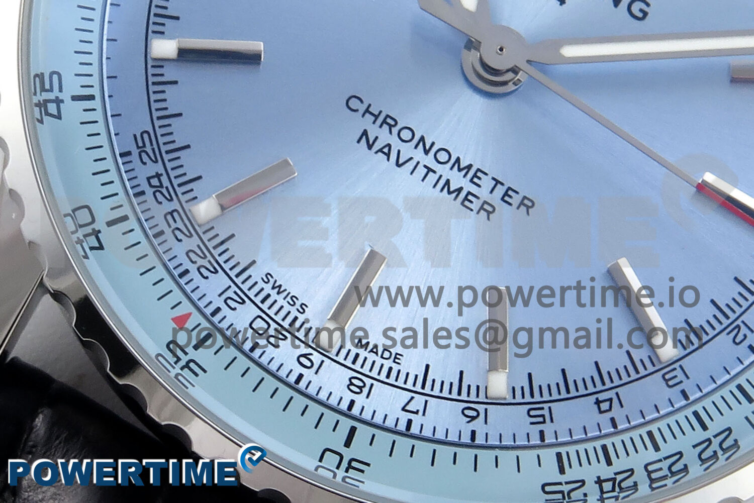 Navitimer 1 SS 41mm TF 1:1 Best Edition Ice Blue Bezel Ice Blue Dial on Black Leather Strap A2824 - Image 5