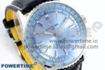 Navitimer 1 SS 41mm TF 1:1 Best Edition Ice Blue Bezel Ice Blue Dial on Black Leather Strap A2824 - Image 2