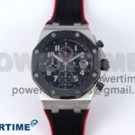 Royal Oak Offshore 44mm Black Themes SS TKF 1:1 Best Edition Black Dial on Black/Red Rubber Strap A3126