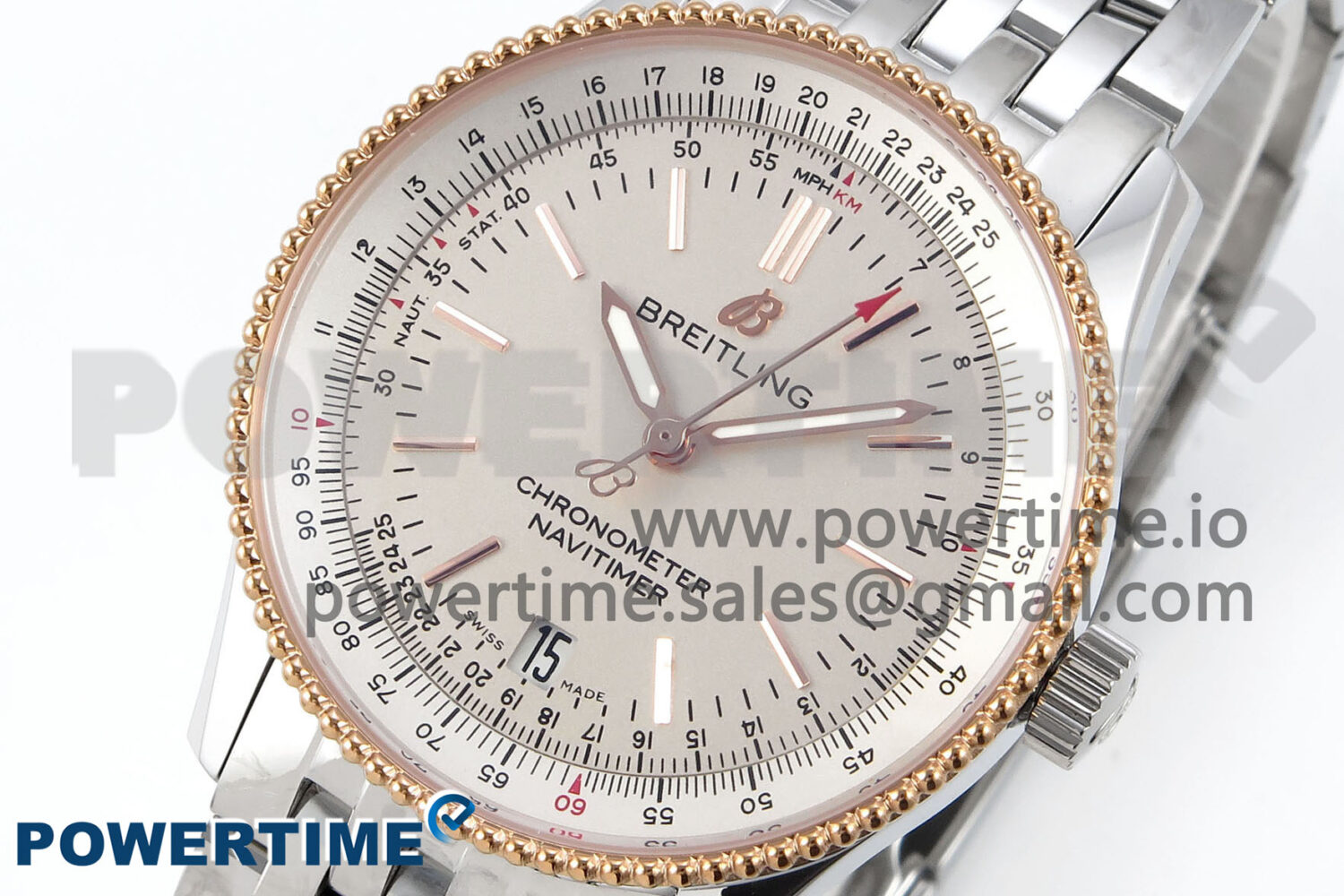 Navitimer 1 SS 38mm TF 1:1 Best Edition RG Bezel White Dial on SS Bracelet A2824 - Image 3