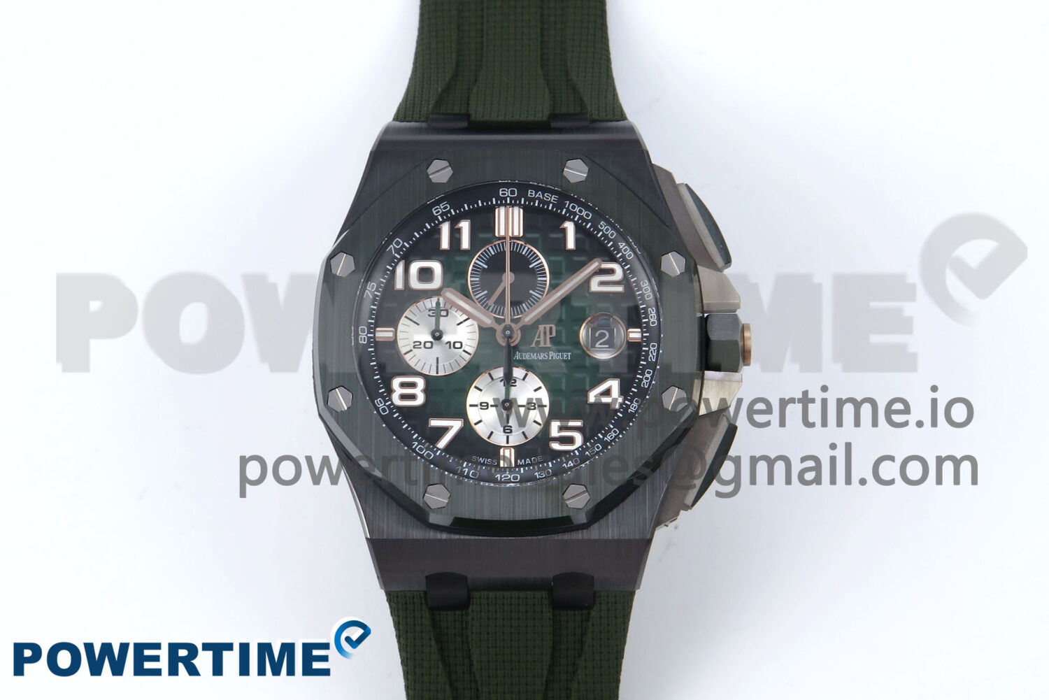 Royal Oak Offshore 44mm Black Ceramic TKF 1:1 Best Edition Green Dial on Green Rubber Strap A3126 - Image 1