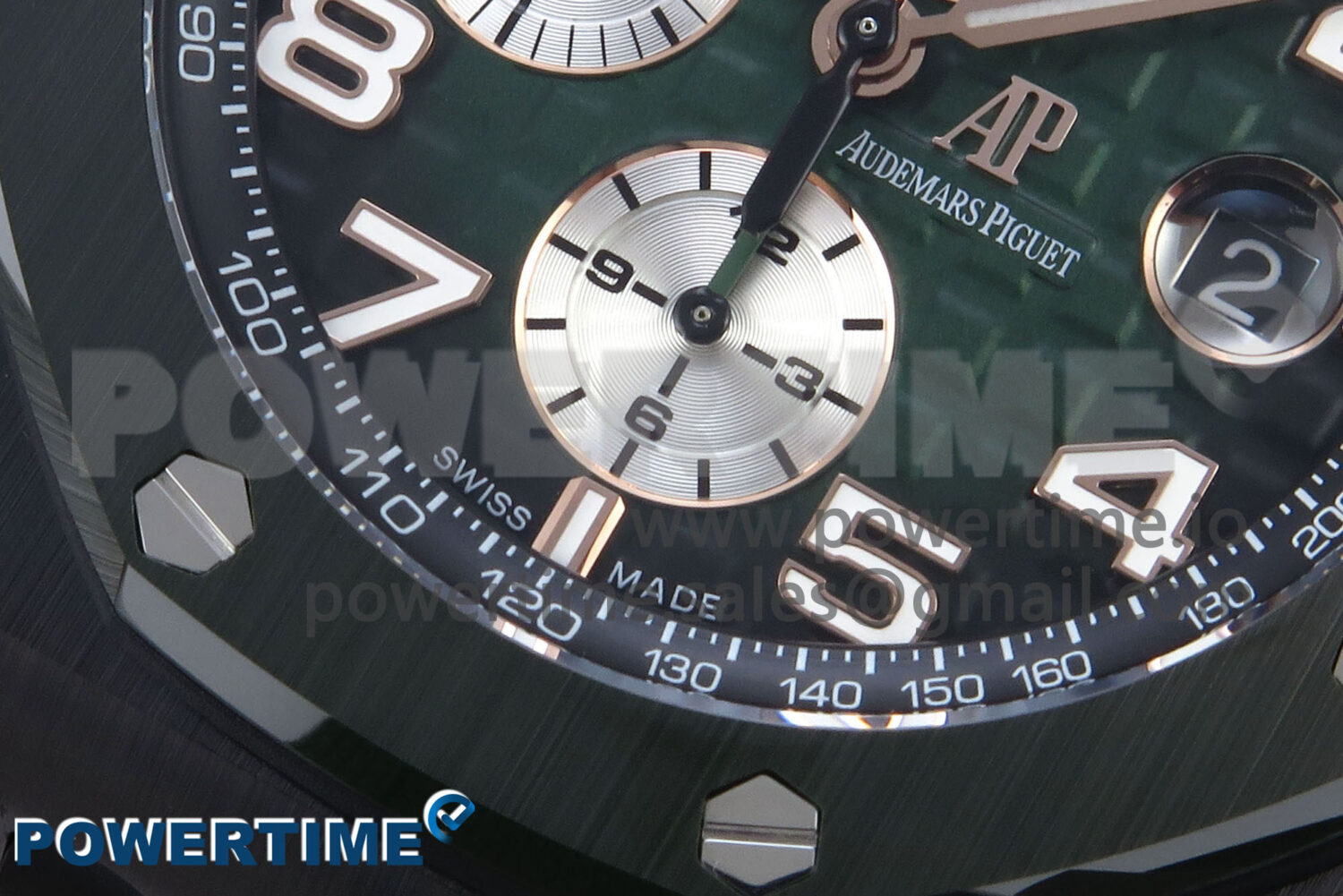 Royal Oak Offshore 44mm Black Ceramic TKF 1:1 Best Edition Green Dial on Green Rubber Strap A3126 - Image 5