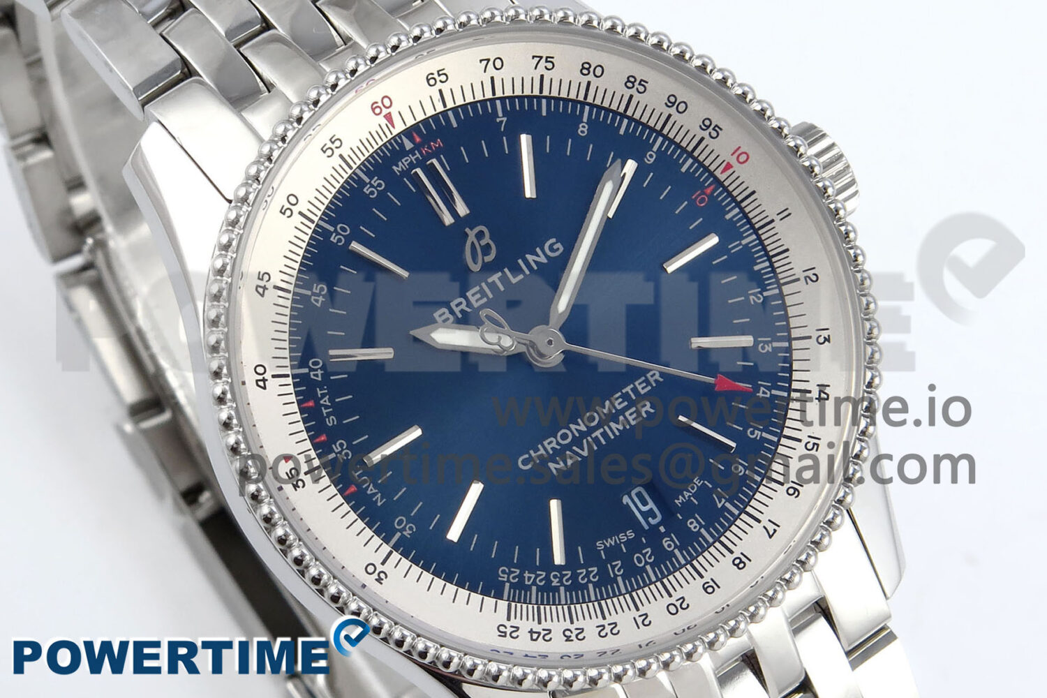 Navitimer 1 SS 38mm TF 1:1 Best Edition White Bezel Blue Dial on SS Bracelet A2824 - Image 2