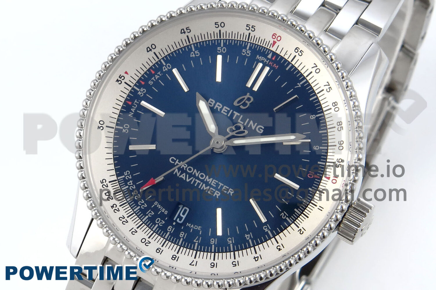 Navitimer 1 SS 38mm TF 1:1 Best Edition White Bezel Blue Dial on SS Bracelet A2824 - Image 3