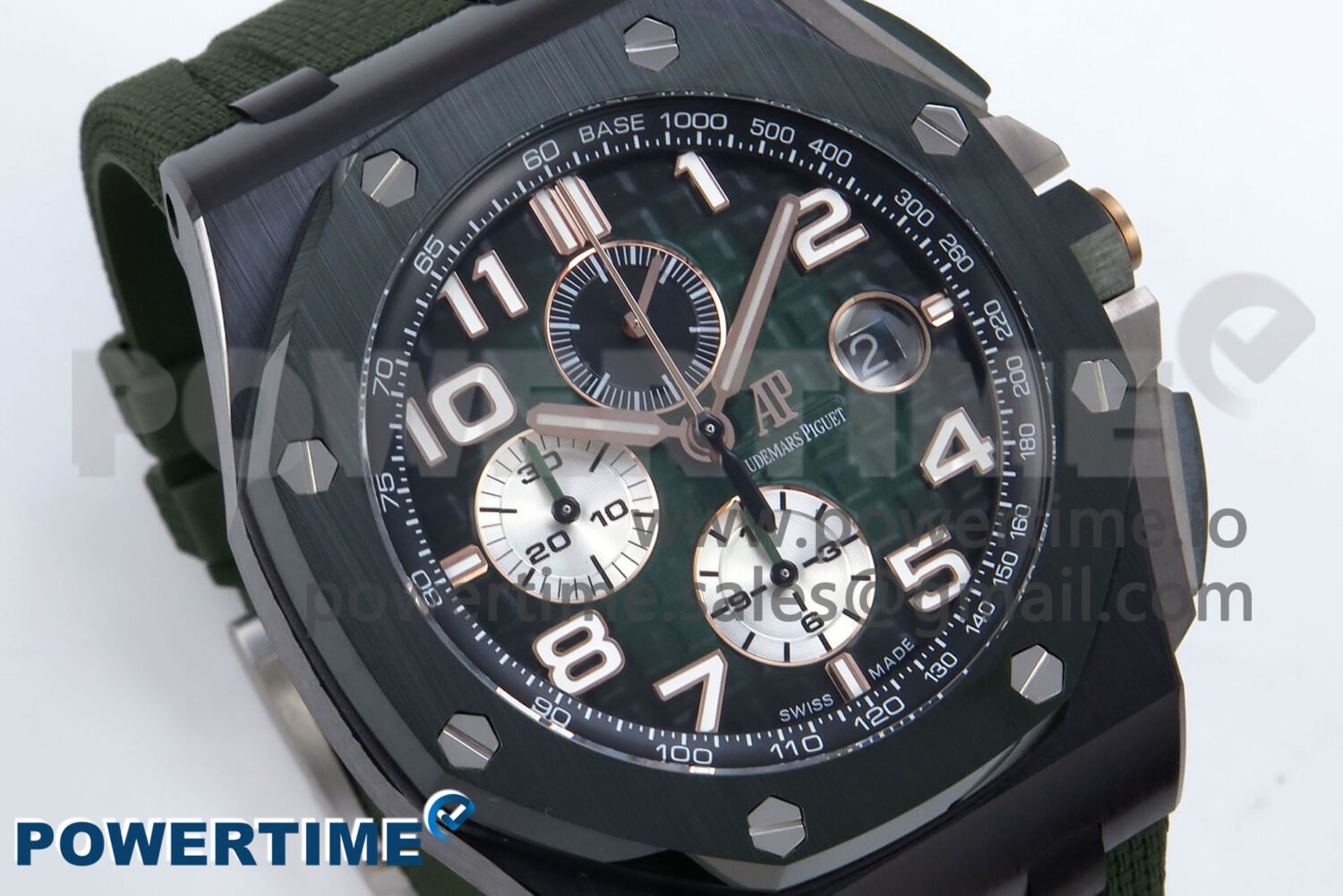 Royal Oak Offshore 44mm Black Ceramic TKF 1:1 Best Edition Green Dial on Green Rubber Strap A3126 - Image 2