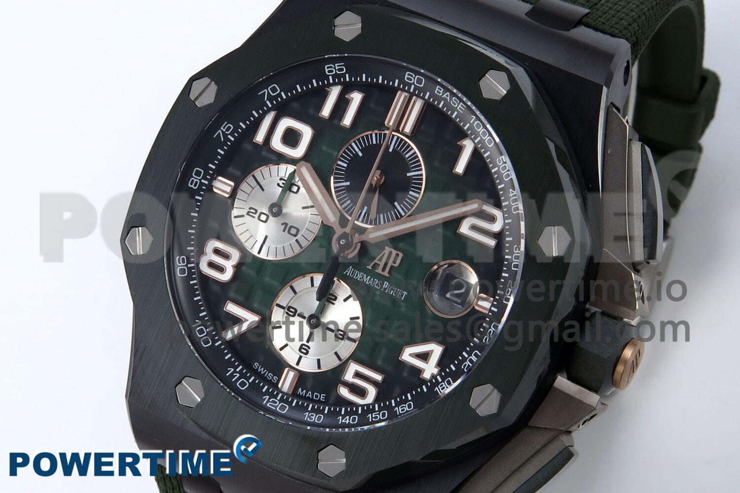 Royal Oak Offshore 44mm Black Ceramic TKF 1:1 Best Edition Green Dial on Green Rubber Strap A3126 - Image 3