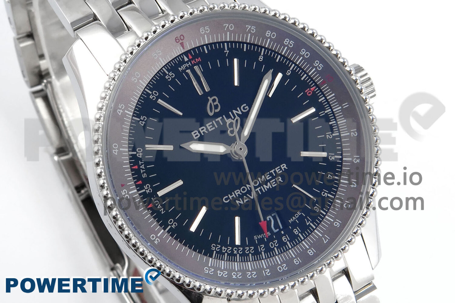 Navitimer 1 SS 38mm TF 1:1 Best Edition Black Bezel Black Dial on SS Bracelet A2824 - Image 2