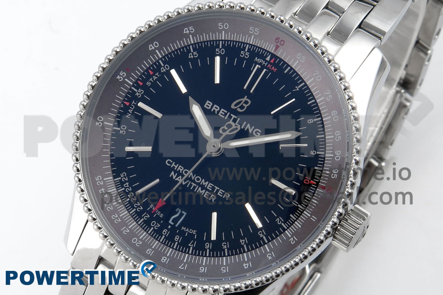 Navitimer 1 SS 38mm TF 1:1 Best Edition Black Bezel Black Dial on SS Bracelet A2824 - Image 3