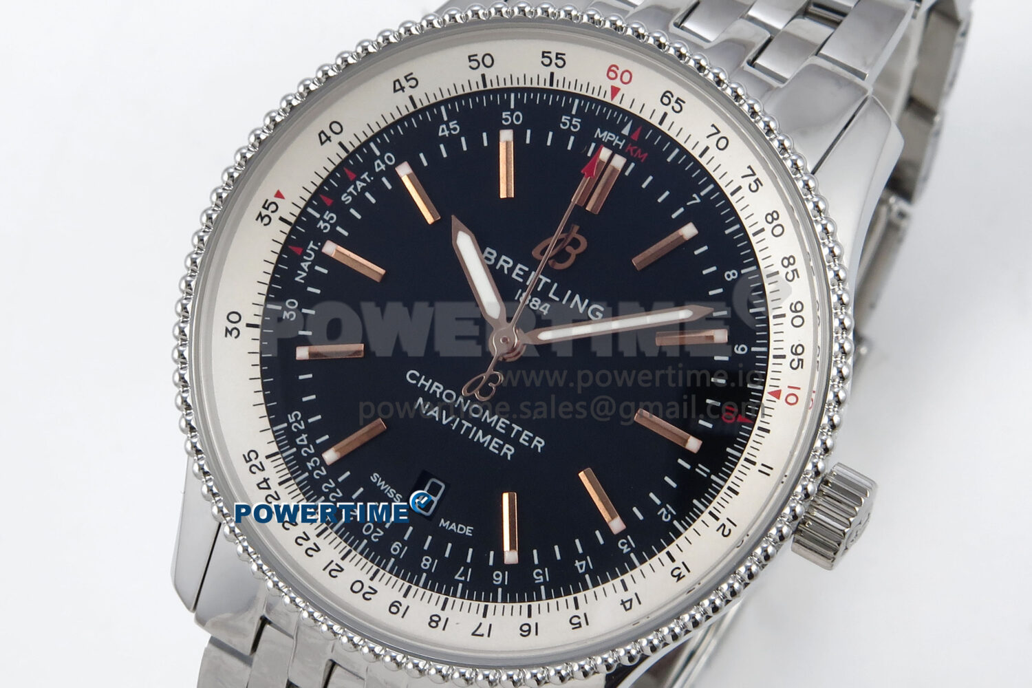 Navitimer 1 SS 41mm TF 1:1 Best Edition White Bezel Black Dial on SS Bracelet A2824 - Image 3
