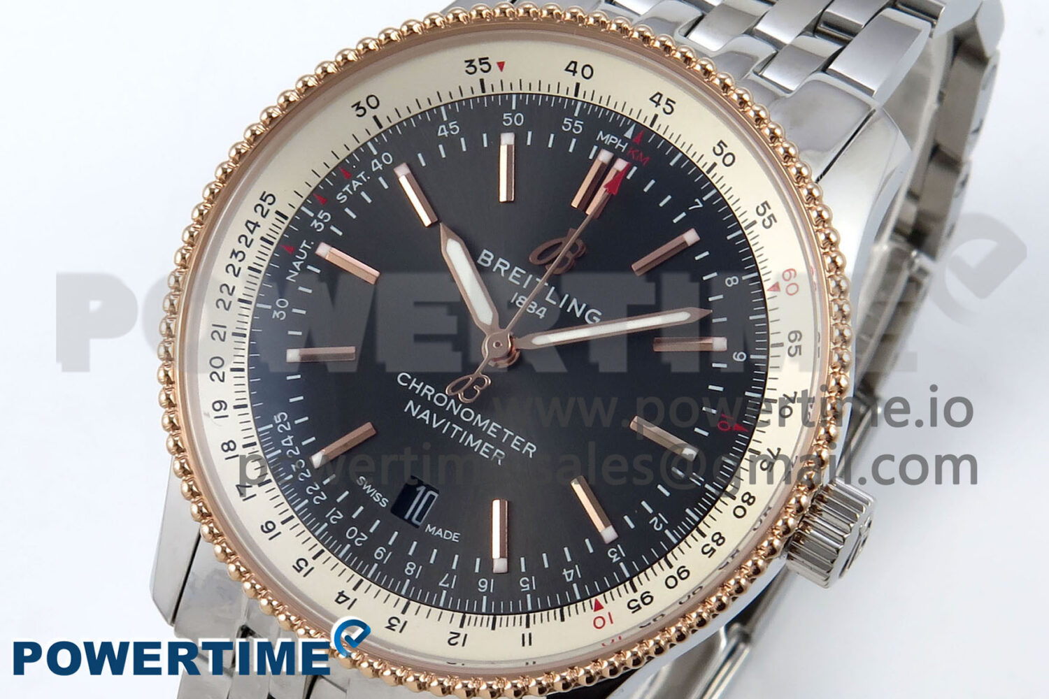 Navitimer 1 RG 41mm TF 1:1 Best Edition SS Bezel Gray Dial on SS Bracelet A2824 - Image 3